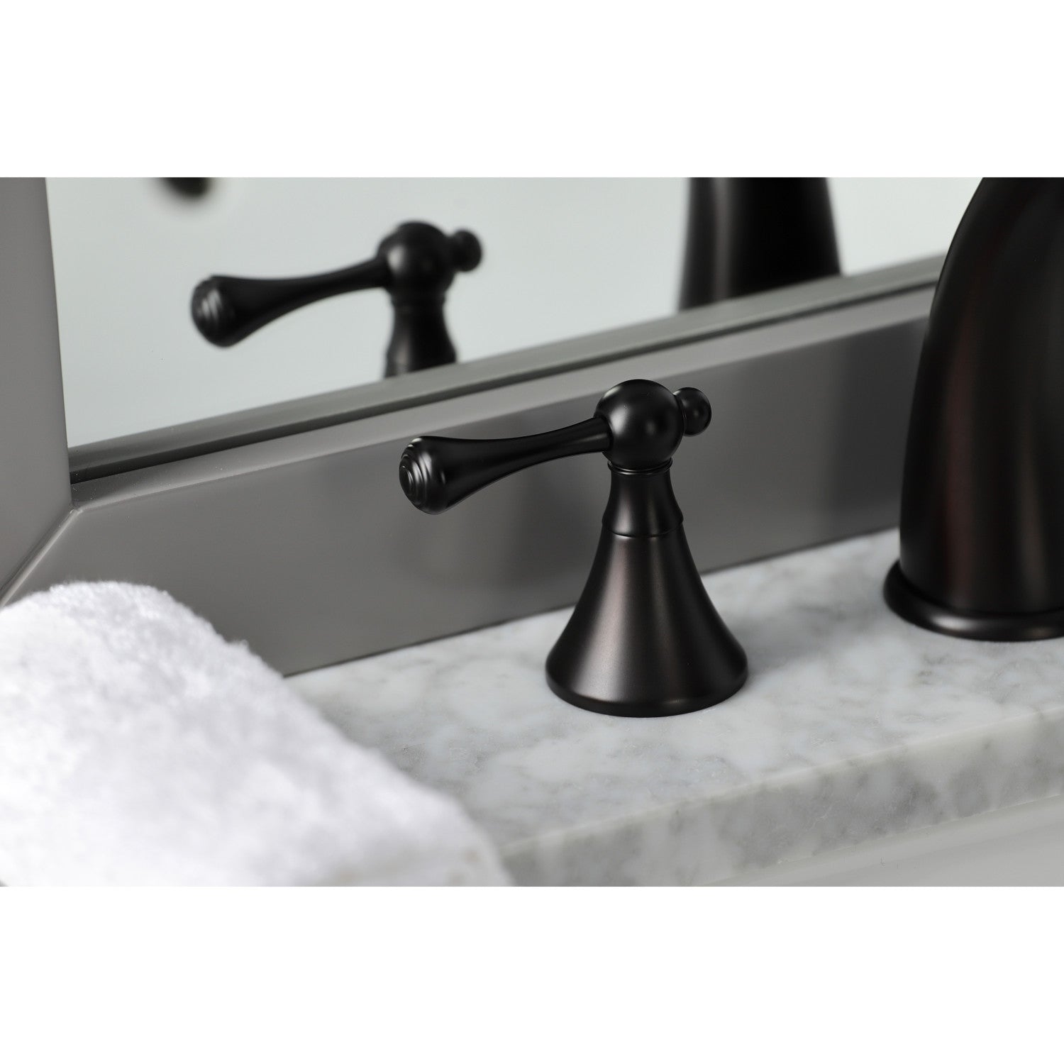 Kingston Tulare KS2975BL - English Country Two-Handle 3-Hole Deck Mount Widespread Bathroom Faucet with Brass Pop-Up, Oil Rubbed Bronze — thumbnail 3